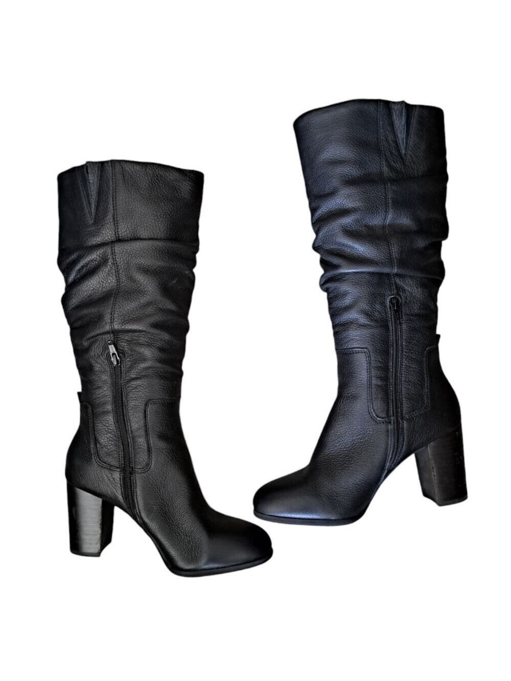 VIONIC LOLITA BLACK pebbled leather block high heel slouchy boots coastal  SZ 7